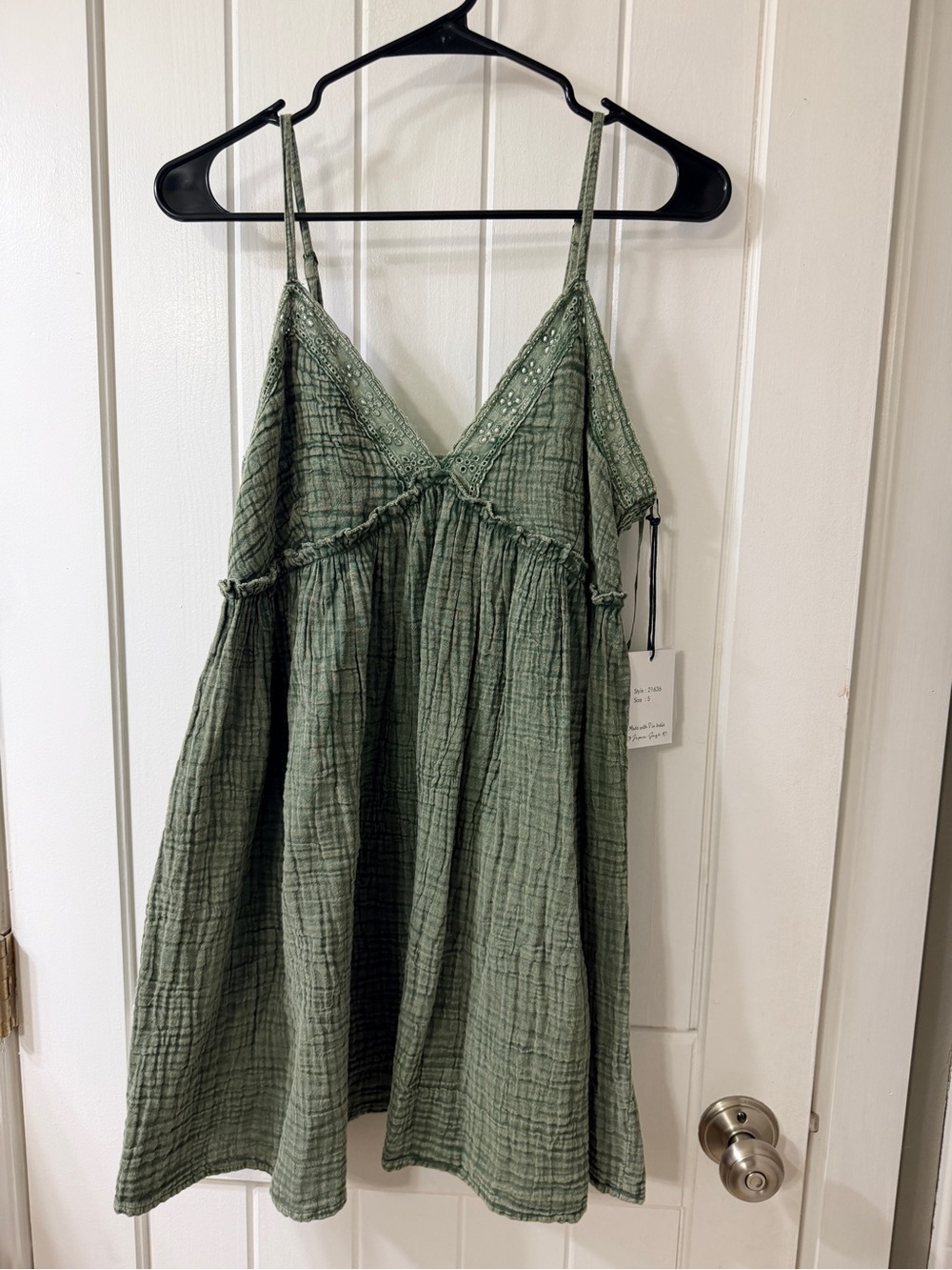 Olive Green Gauze Spaghetti Strap Sundress